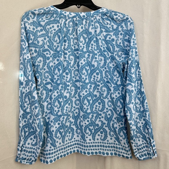 Boden Blue Paisley Gauzy Tunic Blouse Women US 4 Tassel Coastal Boho Peasant - Picture 4 of 8